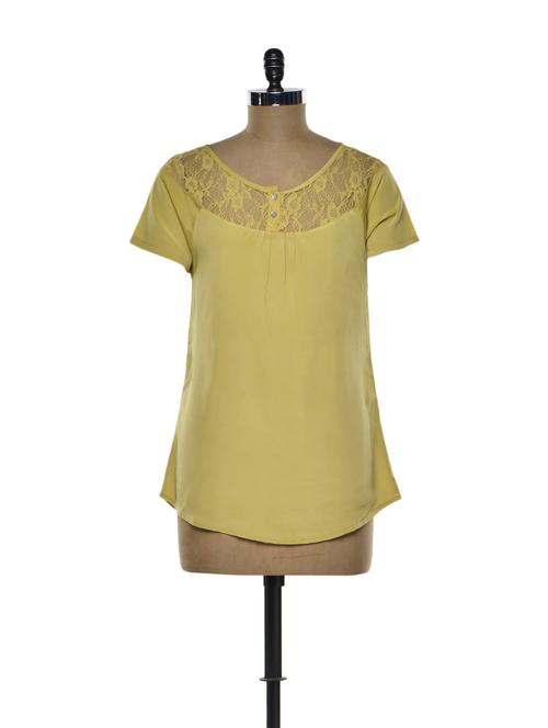 sleeved mustard top with lace yoke - 74907 - Very Small Image - 1