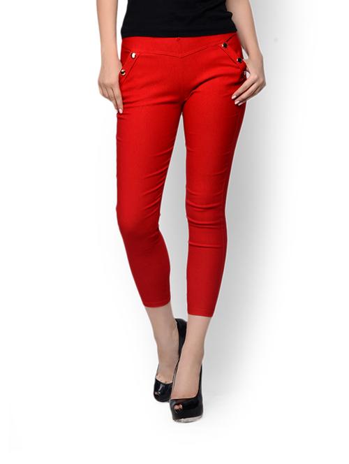 red ankle length jeggings - 80467 - Very Small Image - 1