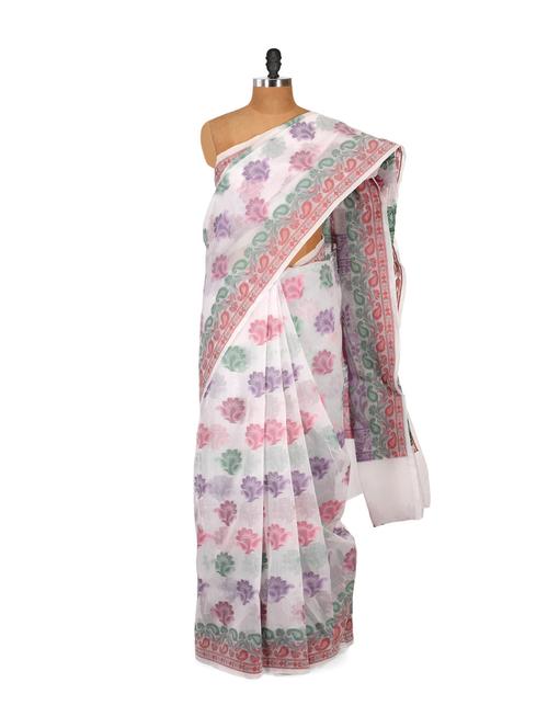 White Cotton Silk Banarasi Net Saree - 848301 - Very Small Image - 1