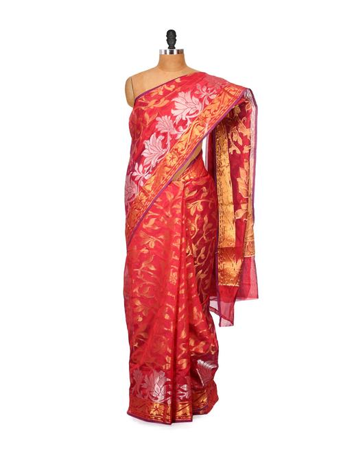 red cotton silk saree - 848387 - Very Small Image - 1