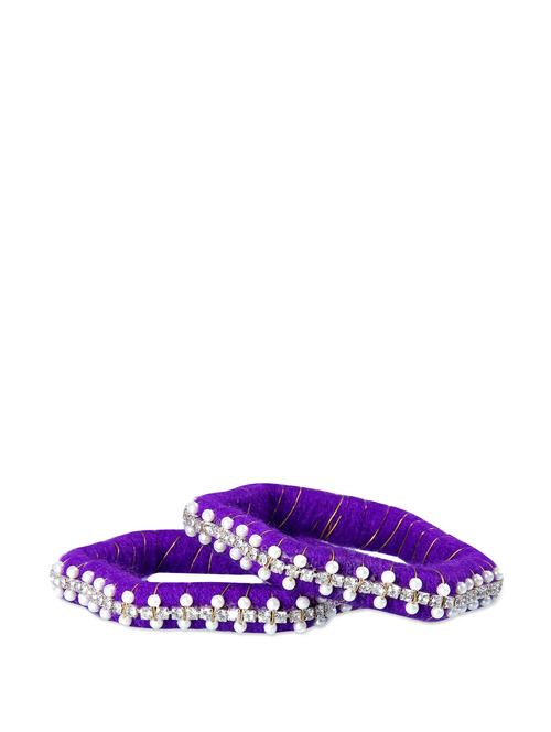 hexagonal purple bangles with embellished pearls and stones - 85142 - Very Small Image - 1