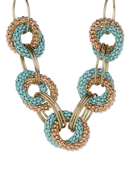 turquoise and gold intertwined crew necklace - 852614 - Very Small Image - 1