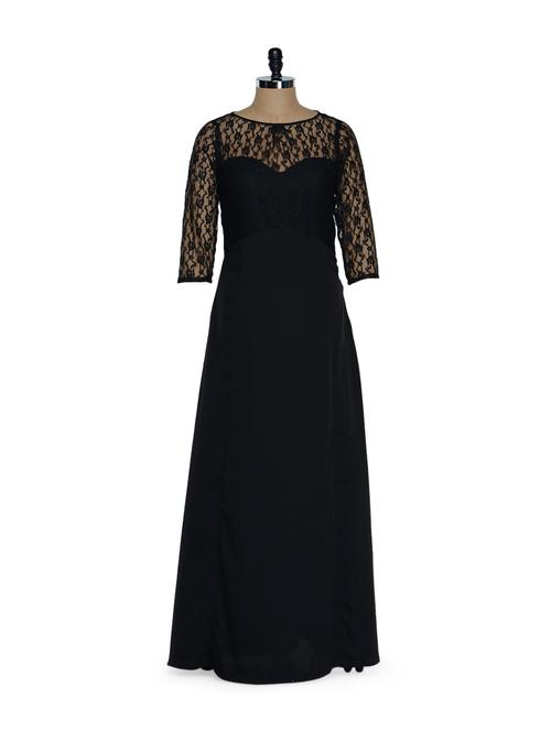 Black long dress with lace shoulder and neck detailing - 856849 - Very Small Image - 1