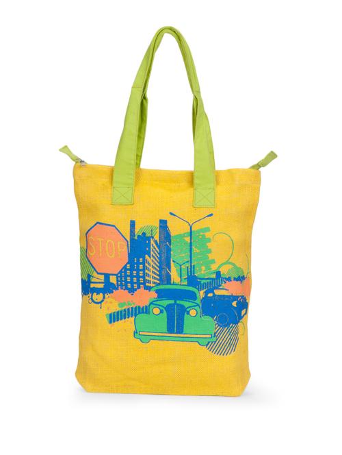 stylish yellow jute tote bag - 860779 - Very Small Image - 1
