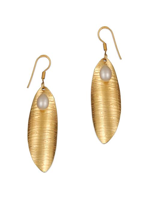 textured gold danglers with pearl - 861077 - Very Small Image - 1