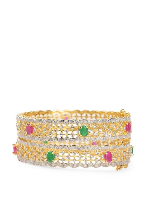 gold plated crystal studded bangles with kundan stones(set of 2) - 861658 - Very Small Image - 1