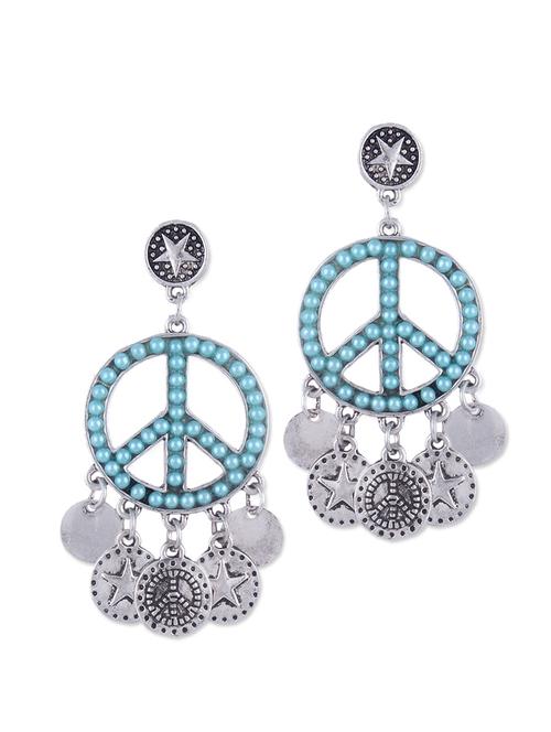 vibrant blue beaded peace symbol and star charms studded earrings - 865944 - Very Small Image - 1