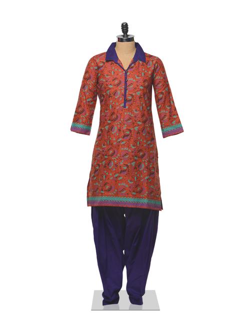 rust and purple kurta and salwar set - 87791 - Very Small Image - 1