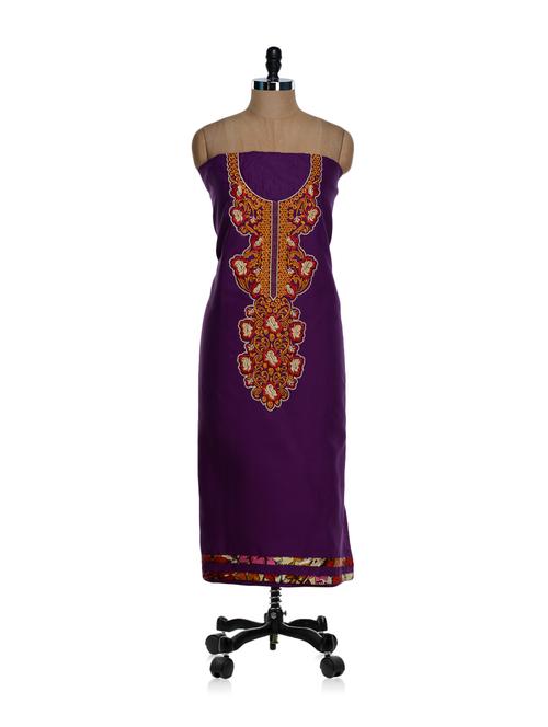 unstitched purple kurta with a red and orange placket and a chiffon dupatta - 886243 - Very Small Image - 1