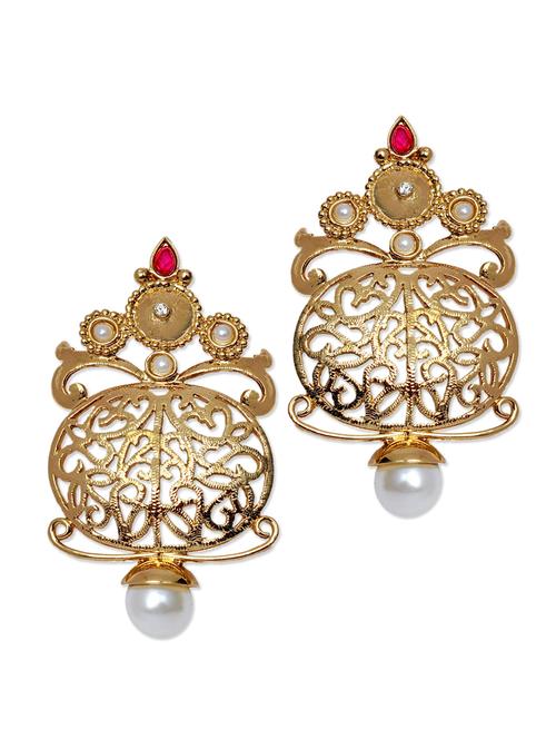 intricate metal stud earrings with gorgeous pearl - 889327 - Very Small Image - 1