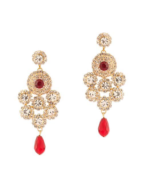 Lustrous Pair Of Dangler Earrings With Red Color Stones - 889812 - Very Small Image - 1