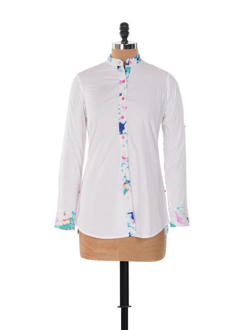 white button down shirt with printed placket - 891889 - Very Small Image - 1