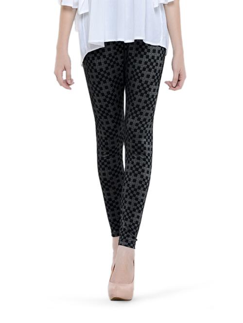 grey and black plaid print cotton lycra leggings - 892410 - Very Small Image - 1