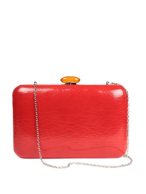 sultry red glossy textured clutch with a sling and orange push track - 893885 - Very Small Image - 1