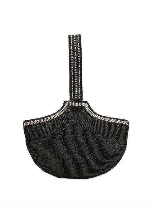 black boat shaped clutch with seeds beads, crystal embellishments and a loop strap - 893891 - Very Small Image - 1