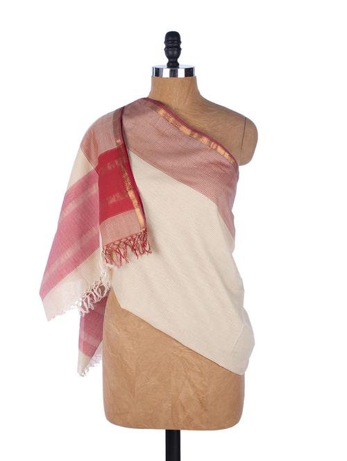 cream and red  printed chanderi silk dupatta - 894749 - Very Small Image - 1