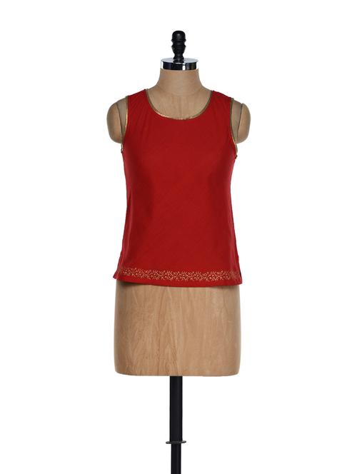 elegant cut sleeved red top with block print - 895486 - Very Small Image - 1