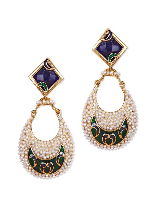 blue and green dangler earrings with white beads - 897084 - Very Small Image - 1