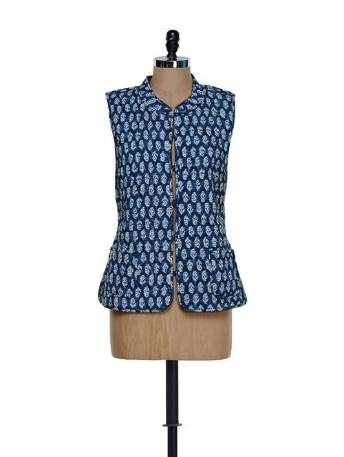 reversible cotton jacket in navy blue and white - 897414 - Very Small Image - 1