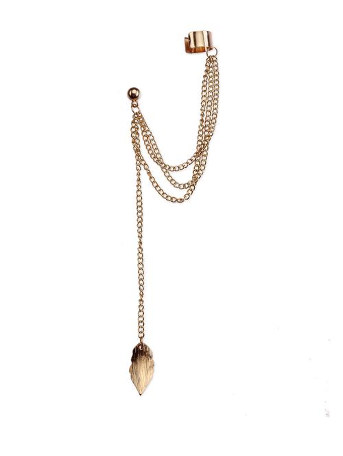 designer golden tassels with leaf  ear cuff - 898343 - Very Small Image - 1