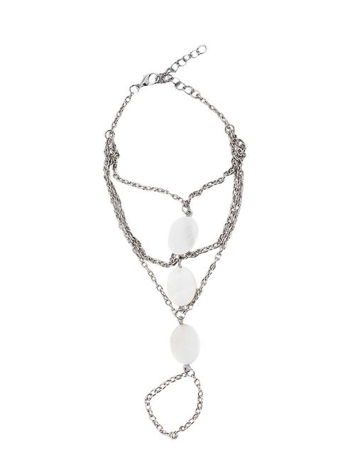 white beads with multi-layered chains bracelet with ring - 898395 - Very Small Image - 1