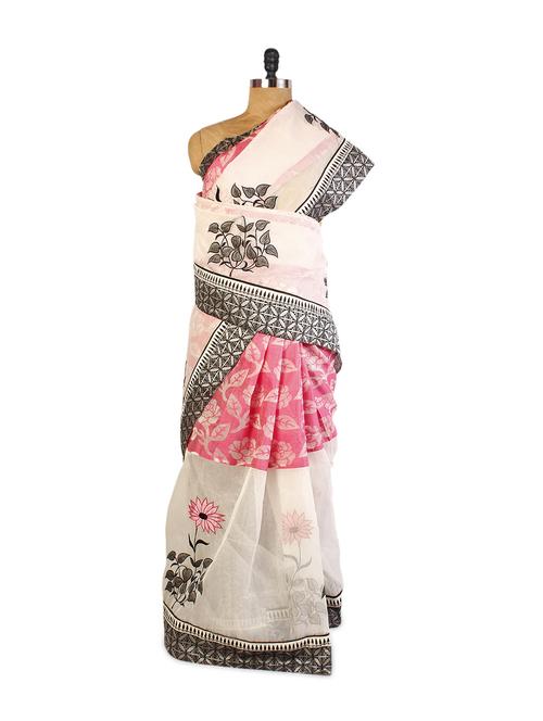off-white and pink net saree - 901482 - Very Small Image - 1