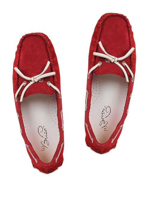 stylish red suede loafers with white lace - 904468 - Very Small Image - 1