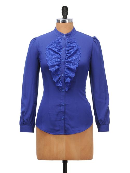 royal blue lace detailed shirt - 907771 - Very Small Image - 1