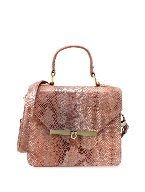 Elegant Snake Print Brown Leather Handbag With Metallic Closure - 910362 - Very Small Image - 1