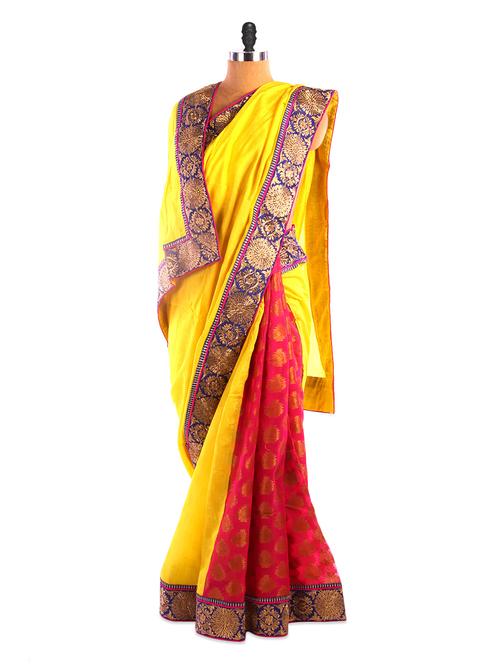 pink and yellow viscose saree - 912836 - Very Small Image - 1
