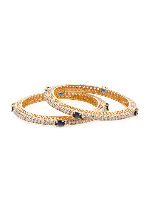 Blue Stone and Zirconia Embellished Bangles (Set of 2) - 916336 - Very Small Image - 1