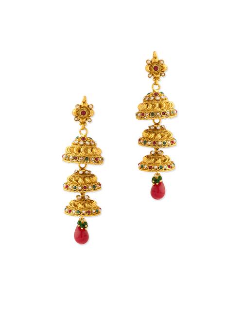 Jhumki Earrings With Kundan Work - 917605 - Very Small Image - 1