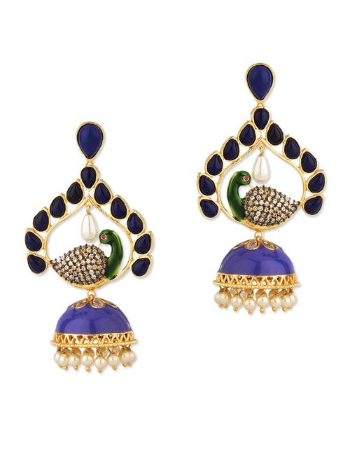 peacock motif kundan inspired jhumkas - 917737 - Very Small Image - 1