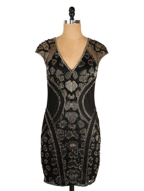 black v-neck party dress - 919941 - Very Small Image - 1