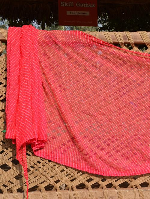 coral red leheria saree - 925717 - Very Small Image - 1