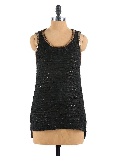 Shimmery High-low Black Top with gold detailing - 931733 - Very Small Image - 1