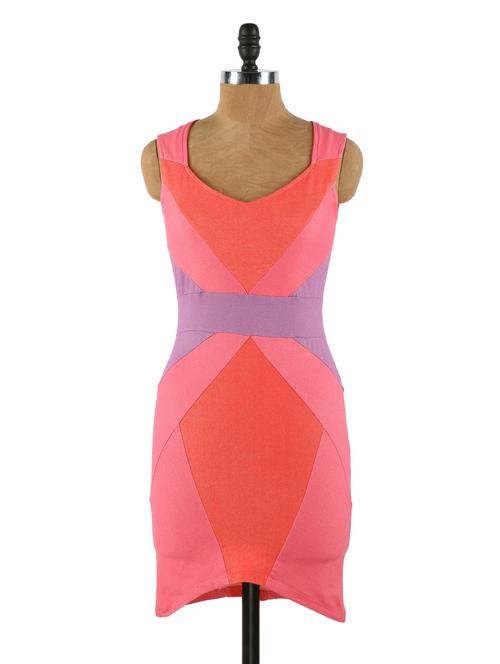 Colour block pink bodycon dress - 931740 - Very Small Image - 1