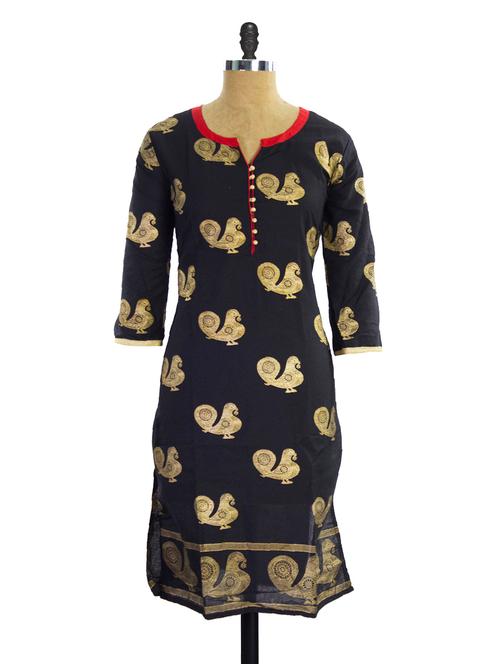 black and gold printed kurti - 933999 - Very Small Image - 1