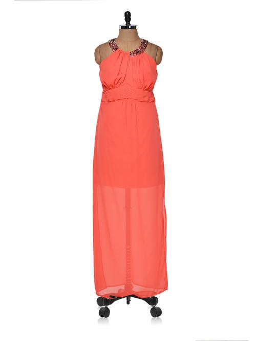peach halter neck dress - 939576 - Very Small Image - 1