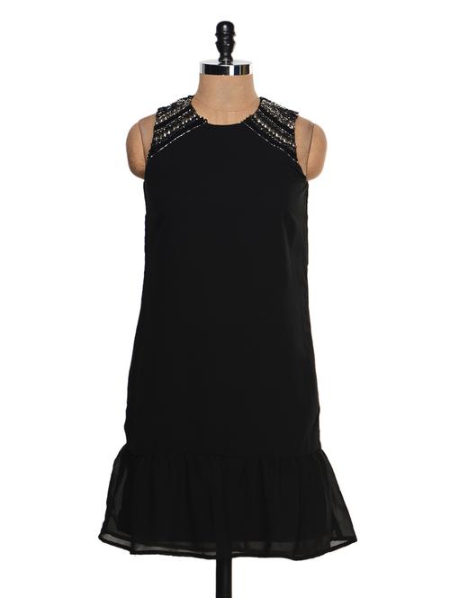 solid black dress with embellished shoulders - 950083 - Very Small Image - 1