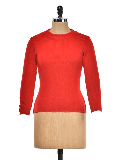 solid red round neck pullover - 950238 - Very Small Image - 1