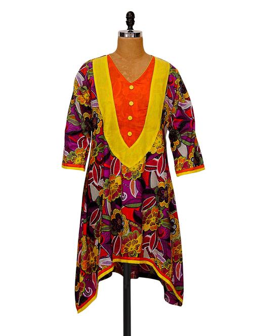 Floral patterned kurta with longer sides - 952205 - Very Small Image - 1