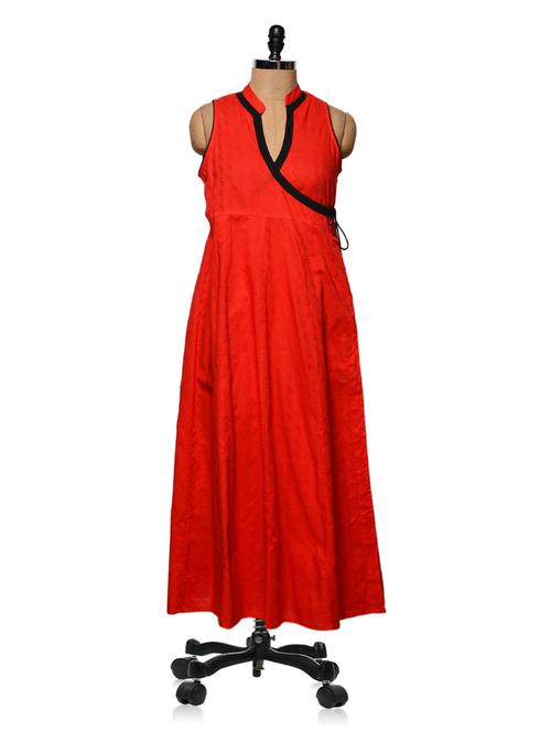 red angrakha style  kurta - 953732 - Very Small Image - 1