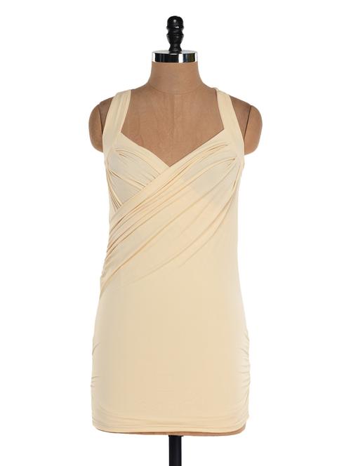 faux overlap beige dress - 954239 - Very Small Image - 1