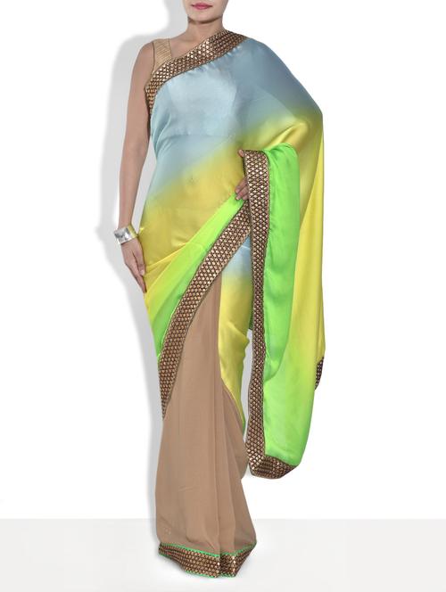 multicolored satin silk saree with embroidered border - 9547743 - Very Small Image - 1