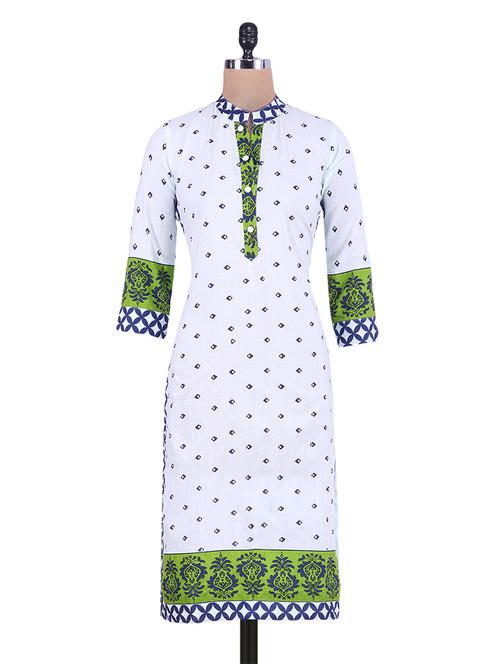 white printed cotton kurti - 9559506 - Very Small Image - 1