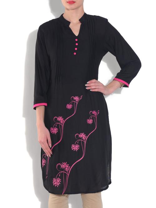 black embroidered cotton kurta - 9560568 - Very Small Image - 1