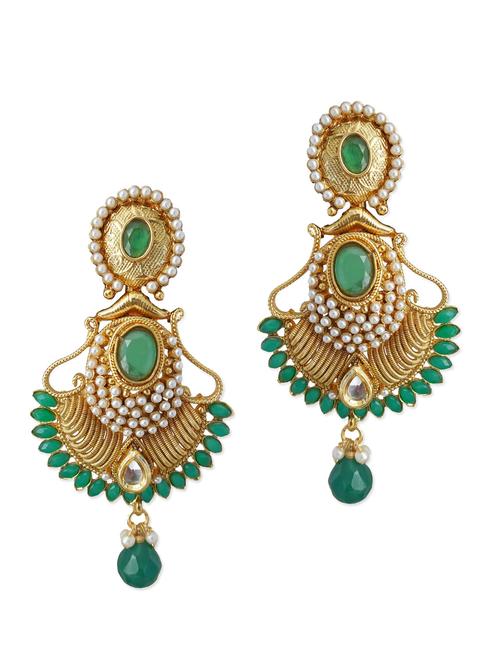 green stone studded earrings - 956307 - Very Small Image - 1