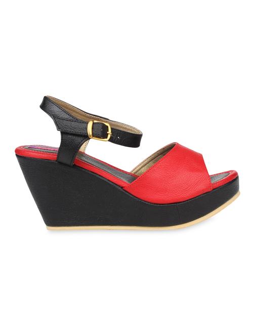red faux leather  open toed wedges - 9568831 - Very Small Image - 1