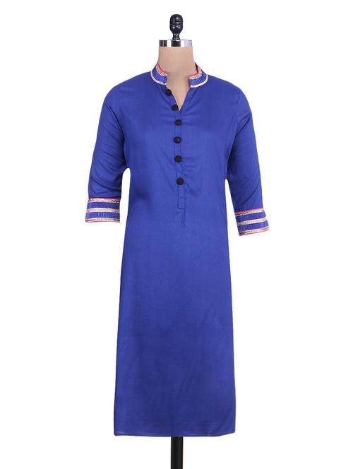 Blue Quarter sleeved rayon kurta - 9573493 - Very Small Image - 1